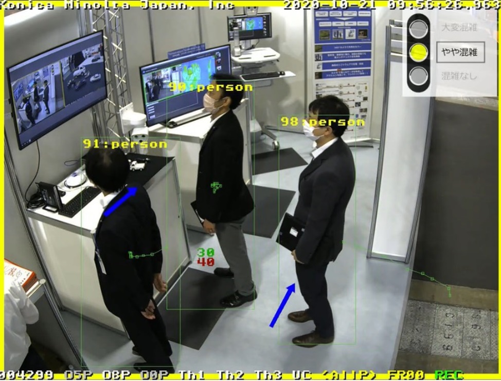 密集検知写真 密集検知写真、2~3人目→やや混雑(黄)『密集を検知しました』